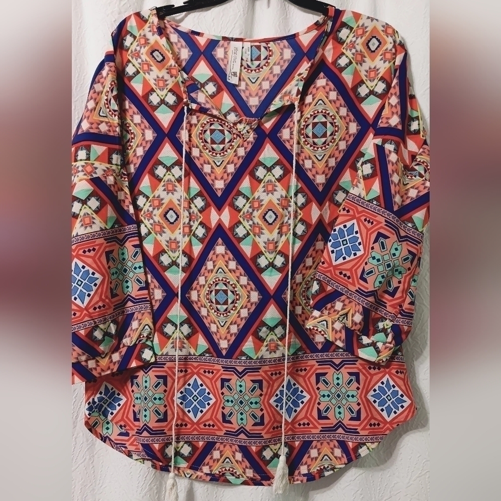 3 X$25 PINK OWL Colorful Printed blouse Size S